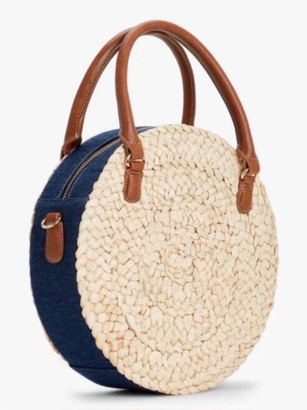 Talbots Round Crossbody Corn Husk Bag with Denim Sides